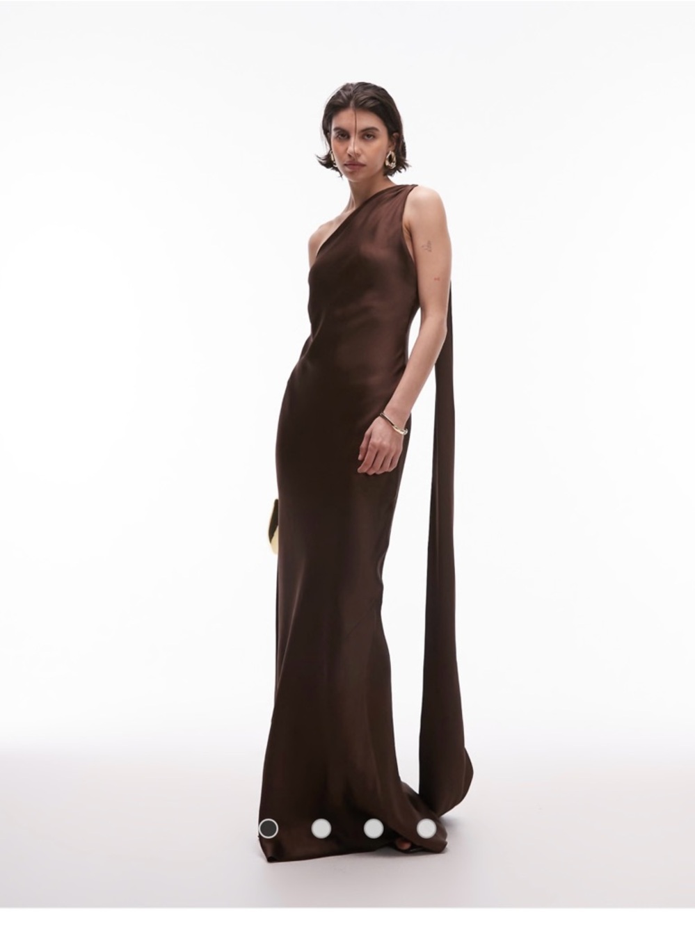 Mango One-Shoulder Brown Satin Wedding Gown